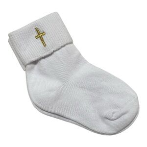 NWT. White Baby Socks with Gold Cross